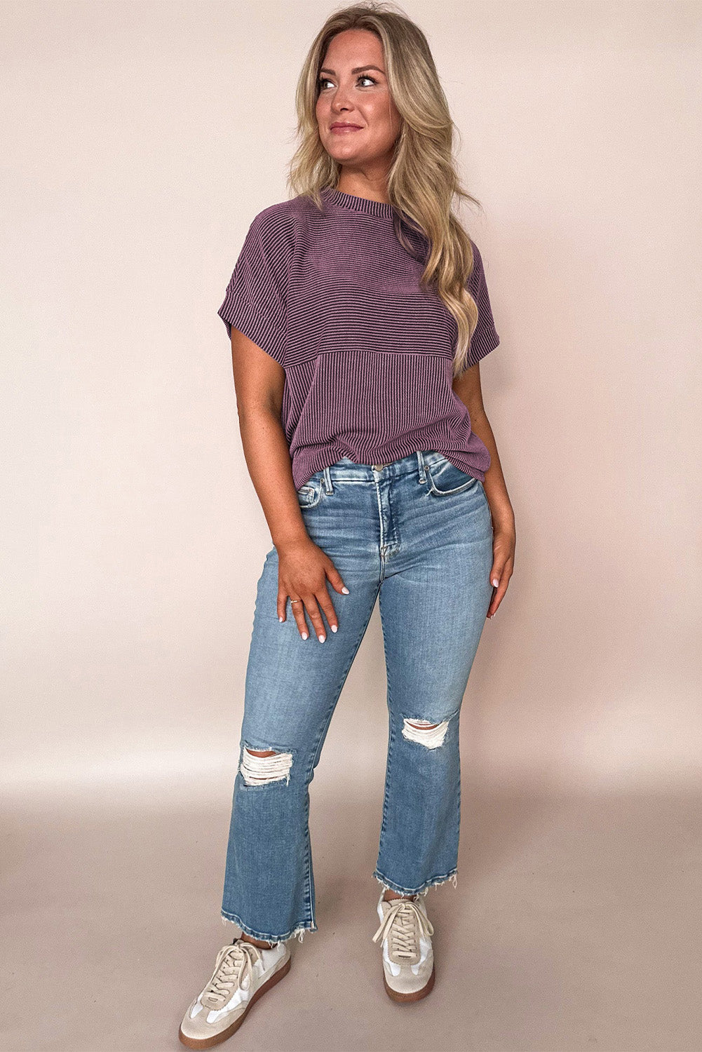 Corded Knit Mock Neck T Shirt