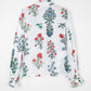 Floral Print Frilled Collar V Neck Button Down Long Sleeve Shirt