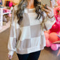 Checkered Print Breathable Textured Long Sleeve Top