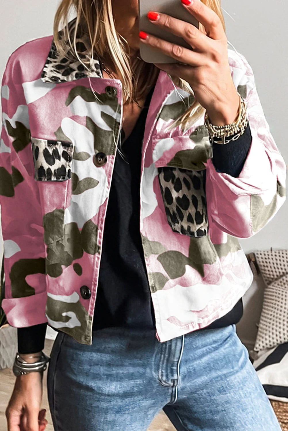 Patchwork Flap Pocket Crop Jacket