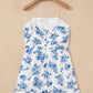 Floral Print Strapless Zipped Back Knot Waist Ruffled Romper