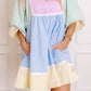 Striped Patchwork Ric Rac Puff Sleeve Collared Mini Dress