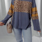 Leopard Colorblock Patchwork Long Sleeve Drop Shoulder Top