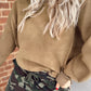 Fuzzy Sherpa Splicing Pullover Sweatshirt with Side Slit