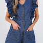 Denim Ruffled Zipped Romper