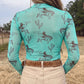 Aruba Blue Western Print High Neck Long Sleeve Sheath Mesh Top