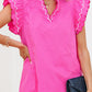Contrast Scallop Trim Layered Short Sleeve V Neck Blouse