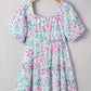 Floral Print Ric-rac Trim Square Neck Plus Size Mini Dress