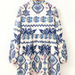 Ethnic Print Striped Split Neck Long Sleeve Flowy Mini Dress