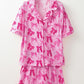 Bow Print Half Sleeve Shirt and Shorts Pajamas Set