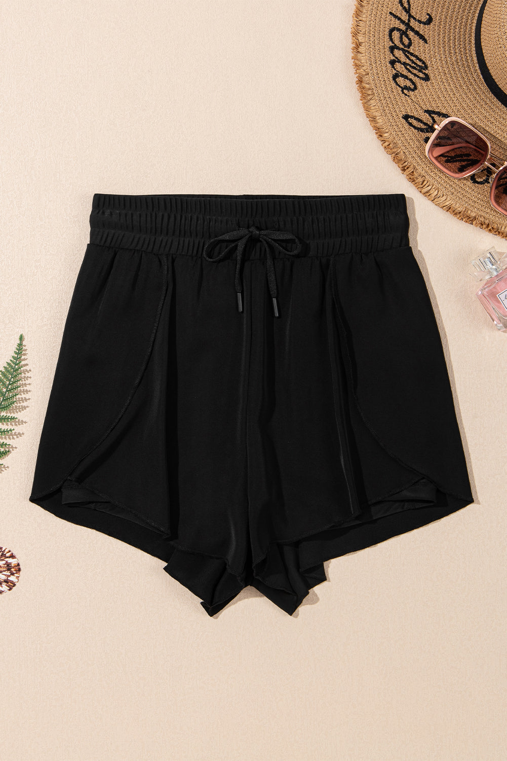 High Waisted Drawstring 2-in-1 Side Pocket Color Block Bikini Shorts