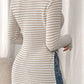 Striped Knit Side Slit Slim Round Neck Tunic Top