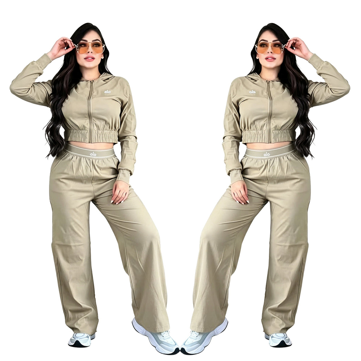A-Two-piece set: hooded top and wide-leg trousers(Q6391)
