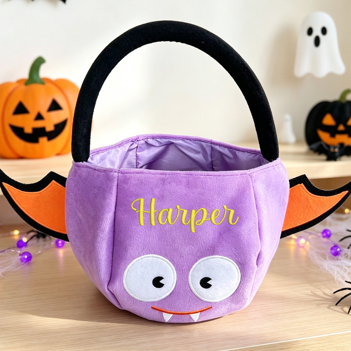 Custom Personalized Plush Pumpkin Trick-or-Treat Basket