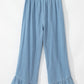Light Wash Raw Hem Ruffled Wide Leg Jeans