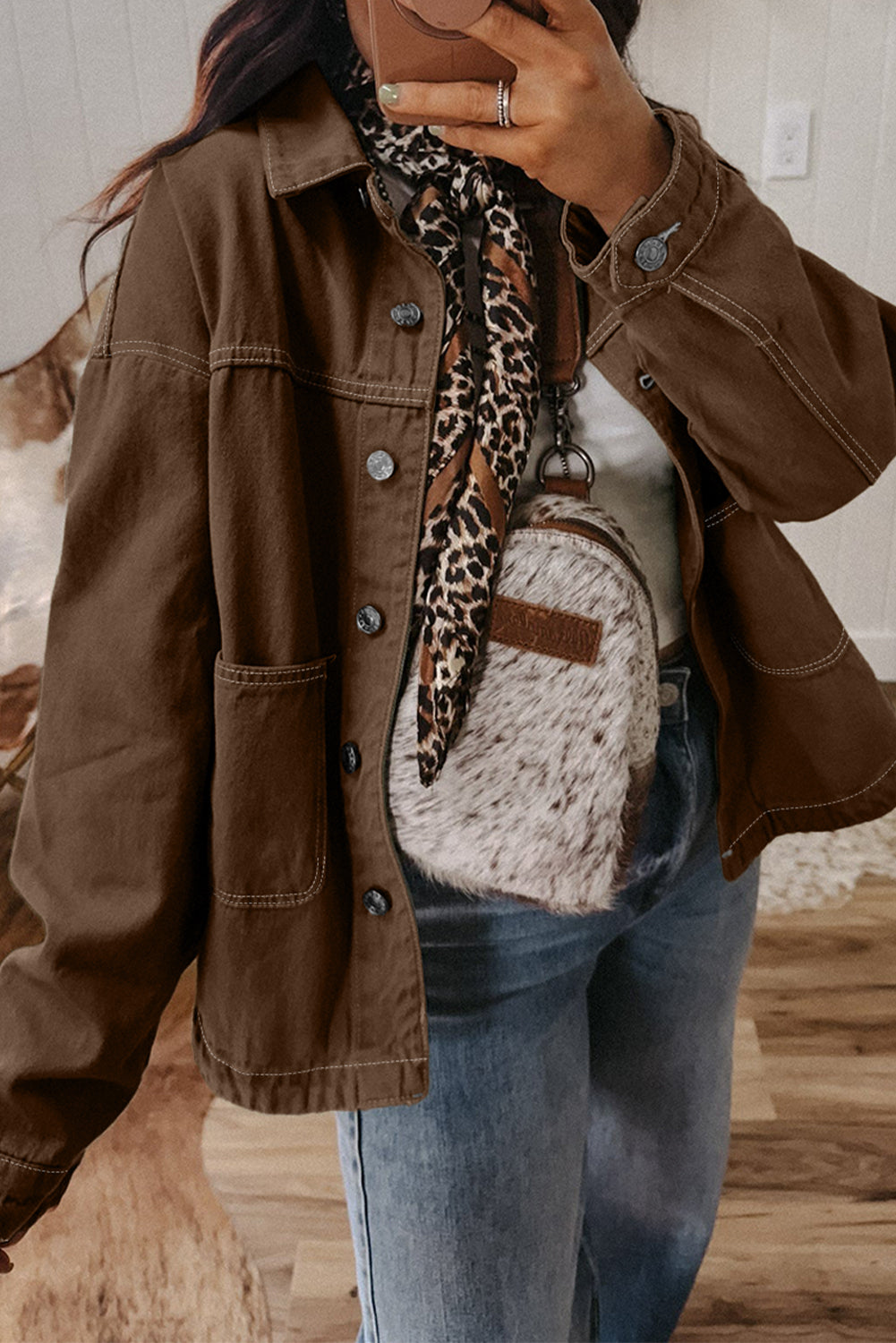 Pocket Collared Button Front Boyfriend Denim Jacket