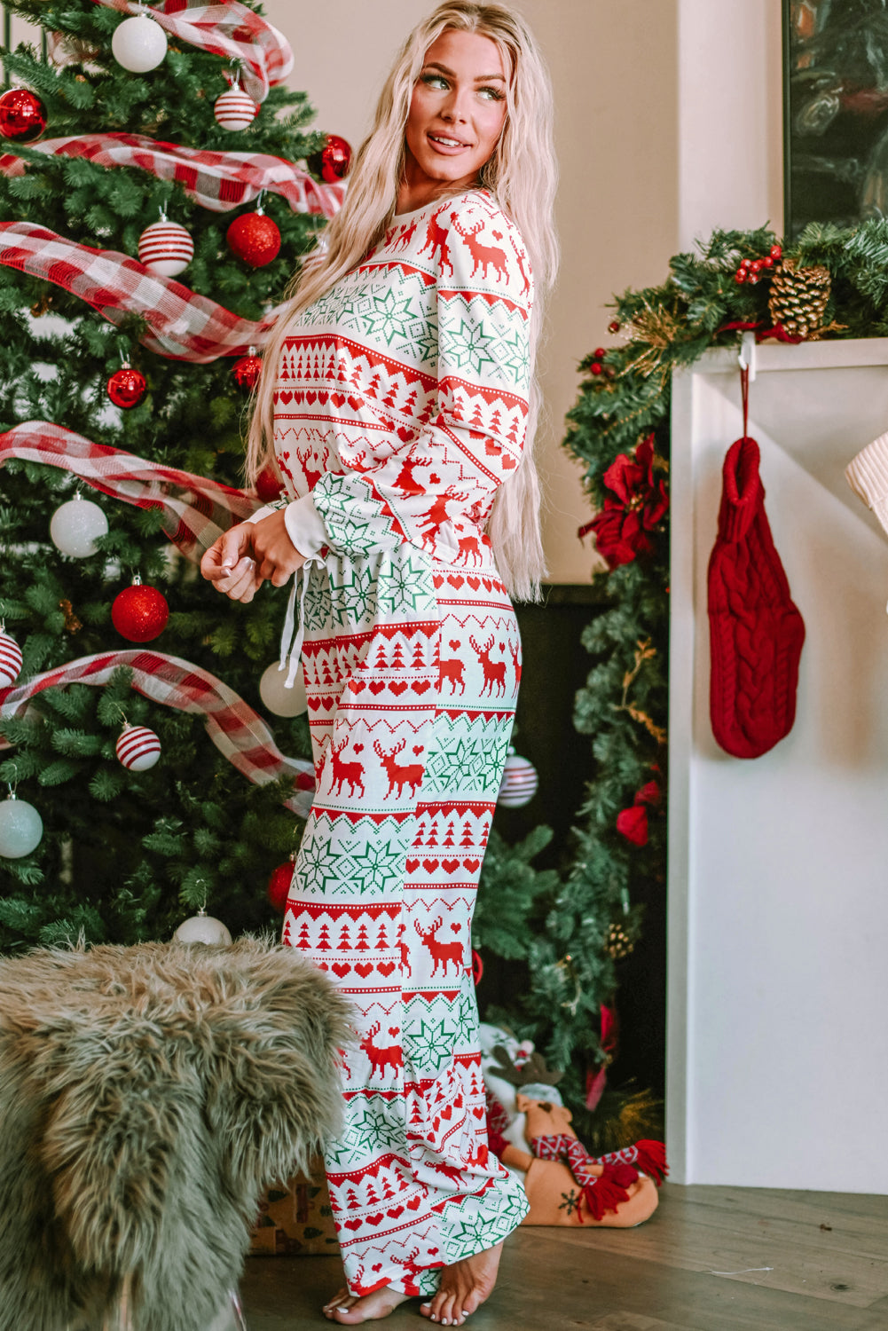 Christmas Print Pullover and Pants Lounge Set