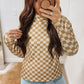 Check Pattern Turtleneck Ribbed Slim Long Sleeve Tee