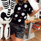 Short Puff Sleeve Bow Knot Plush Skeleton Halloween Sweater