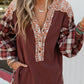 Plaid Mixed Print Bishop Sleeve Patchwork Top