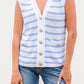 Stripe V Neck Gold Buttons Elegant Sweater Vest