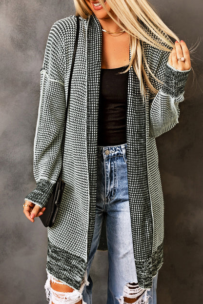 Plaid Knitted Long Open Front Cardigan