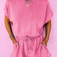 Mist Blue Mineral Wash Drawstring Waist Hollow Out Back Short Sleeve Romper