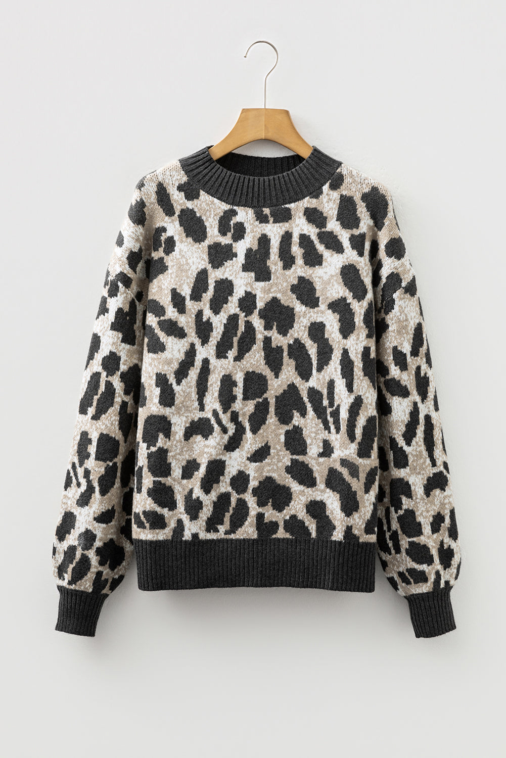 Leopard Drop Shoulder Baggy Sweater