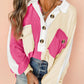 Colorblock Ribbed Collared Sweatshirt