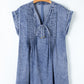 Tie V Neck Tucking Detail Short Sleeve Denim Shift Dress