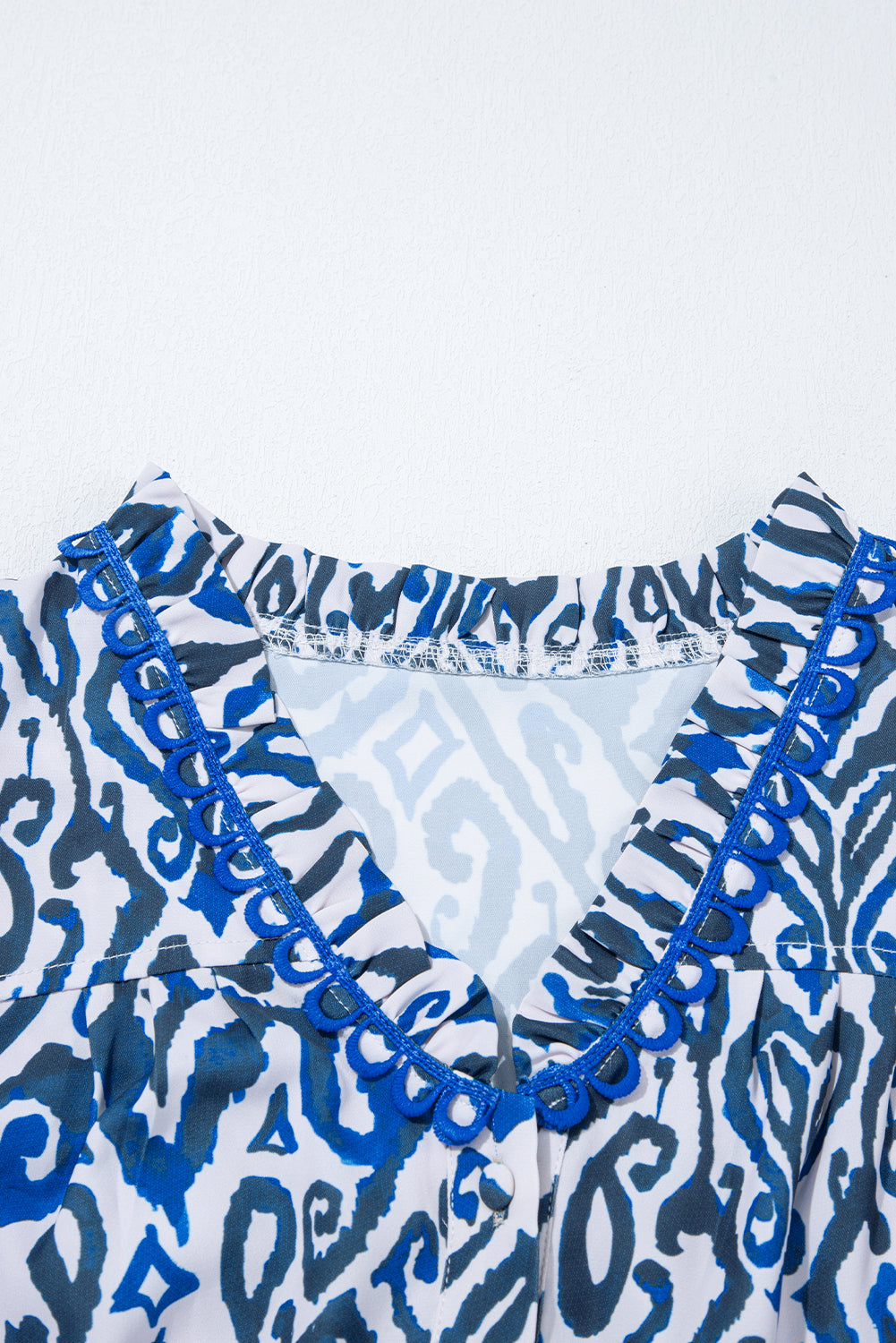 Bohemian Print Embroidered V Neckline Detail Long Sleeve Shirt