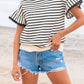 Scallop Lace Trim Ruffle Short Sleeves Crewneck Top