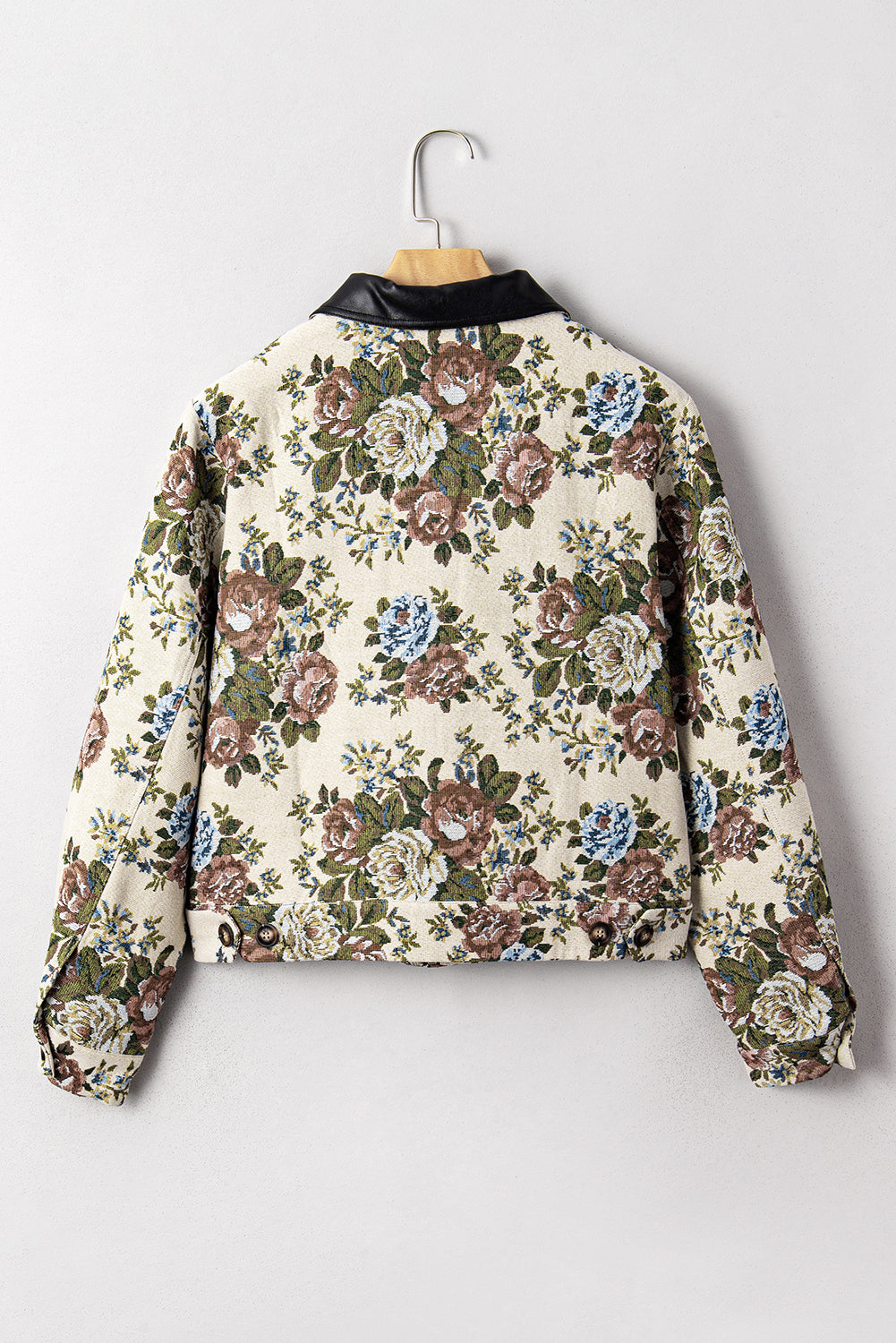 Floral Print Zip Up Contrast Collared Jacket