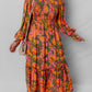 Floral Puff Sleeve Smocked Bodice Ruffled Long Dress