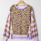 Block Patchwork Leopard Casual Sweatshirt with Slits