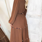 Floral Patchwork Detail Notched Neck Long Sleeve Maxi Dress
