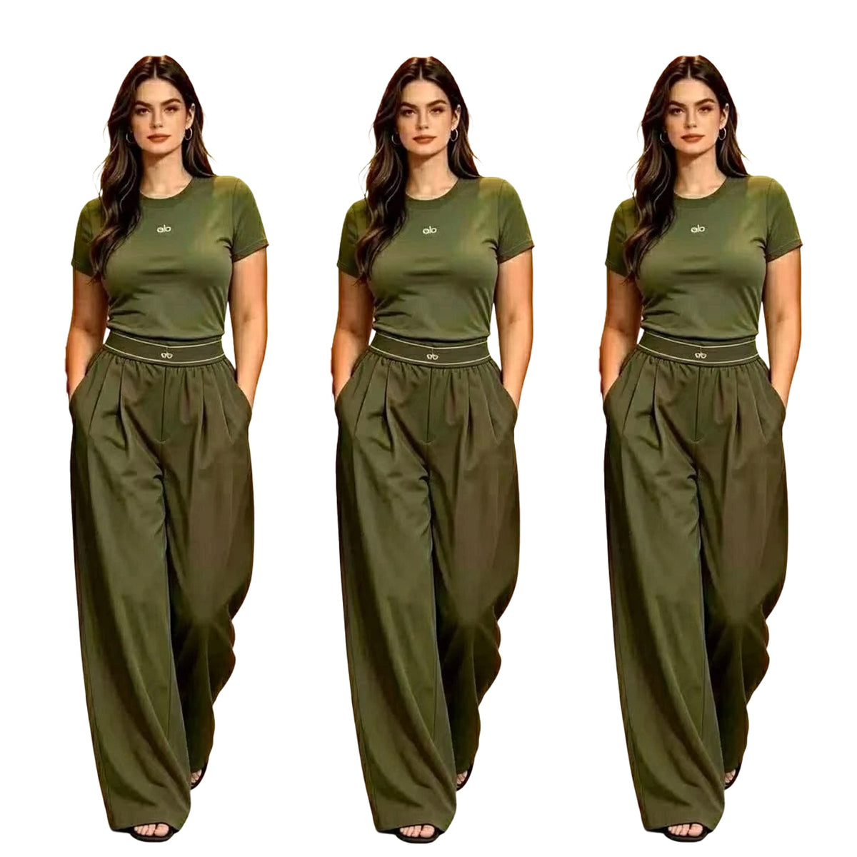 A-Short-sleeve wide-leg trouser set(Q6343)