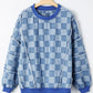 Checkerboard Splicing Raw Detail Oversized Denim Pullover