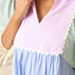 Striped Patchwork Ric Rac Puff Sleeve Collared Mini Dress