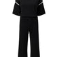 Contrast Trim Half Sleeve Top Drawstring Pants Loose 2pcs Sweater Suit