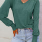 Shirred Shoulder Frilled Cuffs Long Sleeve Top
