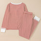 (Pre order/10.11)Stripe Buttoned Top and Knotted Waist Pants Lounge Set