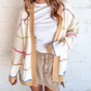 Block Striped Open Front Cardigan With Pocket