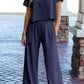 Raw Hem Loose Tee and Wide Leg Pants Set