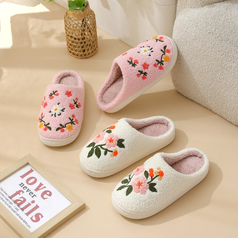 Cute Flowers Plush House Slippers