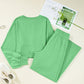 Drop Shoulder Puff Sleeve Crop Pullover Drawstring Wide Leg Pants Set