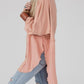 Crinkle Splicing Raw Hem Oversized Tee