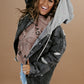 Drawstring Hooded Frayed Denim Jacket