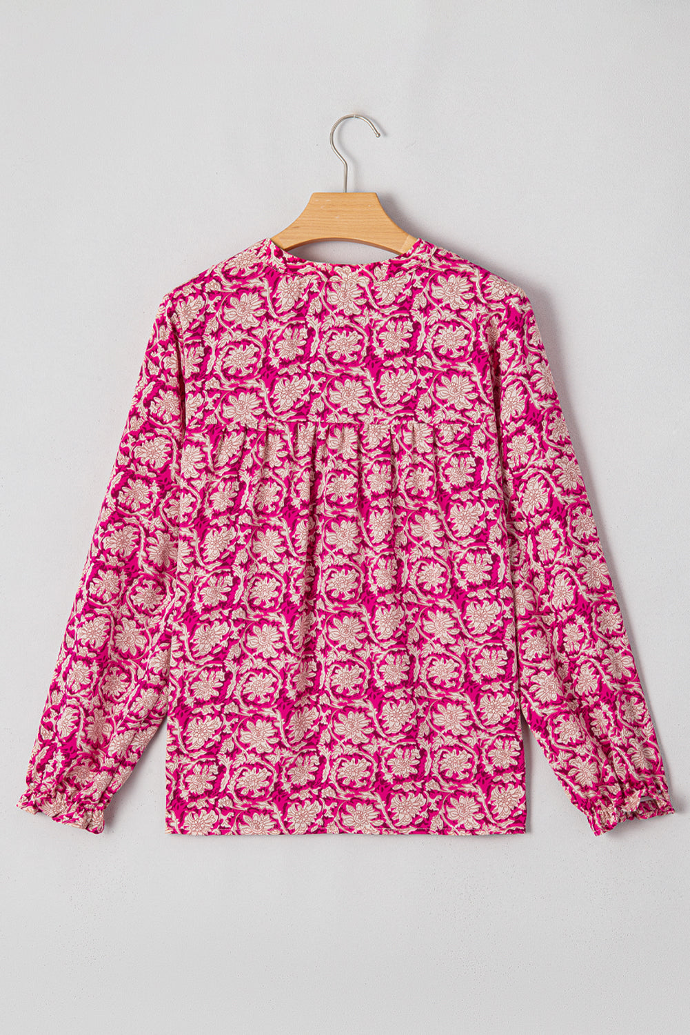 Floral Print Split Neck Pleated Puff Sleeve Blouse