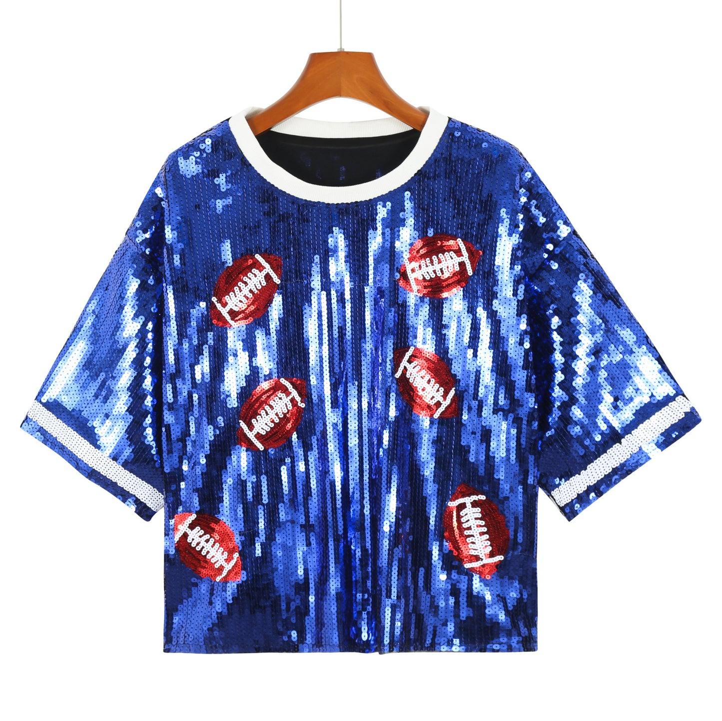 Sequin Football Round Neck Cropped Top